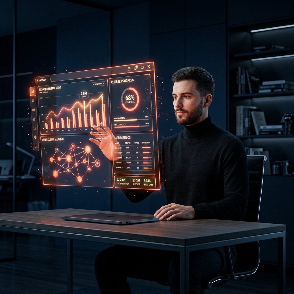 Technology student with glowing interfaces